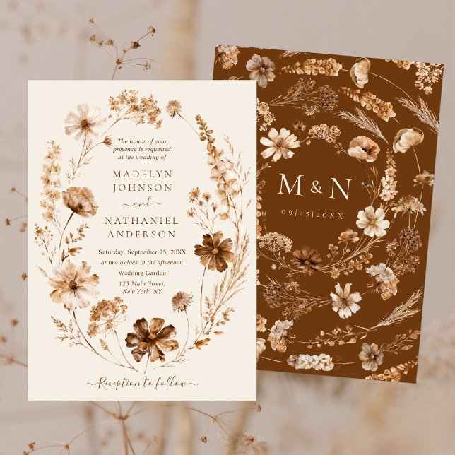 Invitación Flores silvestres secas tonos terrosos Boho jardín (Subido por el creador)