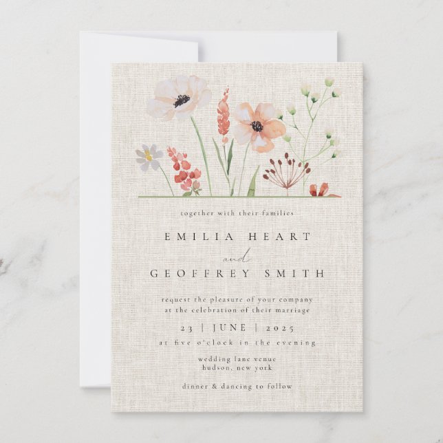 Invitación Flores silvestres simples Boda del Jardín Botánico (Anverso)