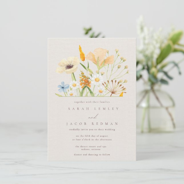 Invitación Flores Silvestres Simples Bodas Botánicas (Anverso de pie)