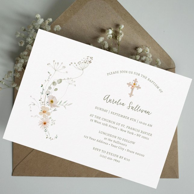 Invitación Flores silvestres simples Delicadas Bautismo Bouqu (Subido por el creador)