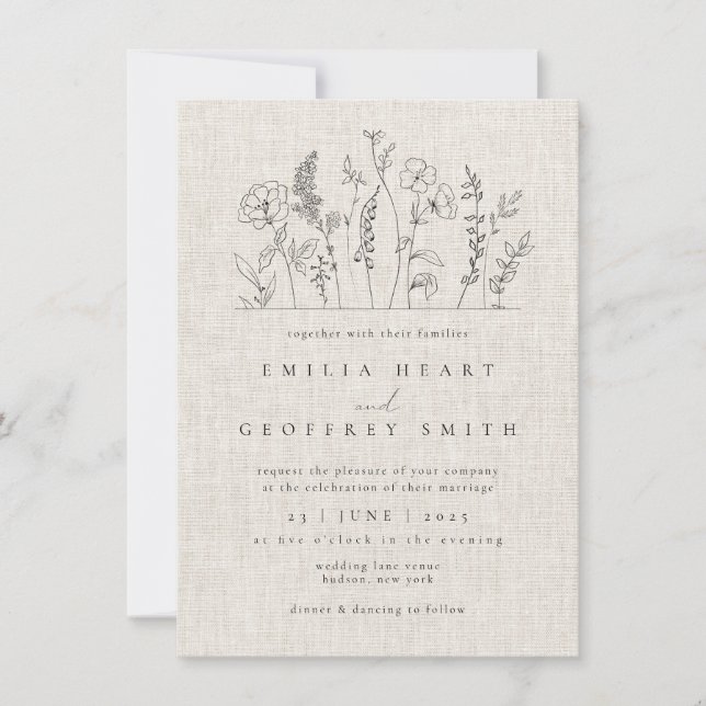 Invitación Flores silvestres simples Jardín Boda de arte Mini (Anverso)