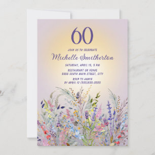 Invitación Flores Silvestres Sol Púrpura Cumpleaños 60 de Muj