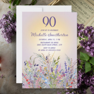Invitación Flores silvestres Sol Púrpura Cumpleaños 90 de muj