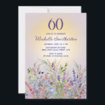 Invitación Flores silvestres Sun Purple Women's 60th Birthday<br><div class="desc">Elegante y artística 60 cumpleaños invitación a las mujeres con coloridas acuarelas y follaje sobre un suave fondo violeta con el sol brillando en el fondo. Hermosa invitación de estilo rústico. Contáctame para obtener ayuda con la personalización o para solicitar la correspondencia o coordinación de los productos de Zazzle.</div>