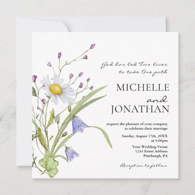 Invitación Flores silvestres vegetación Floral cristiana Boda (Anverso)