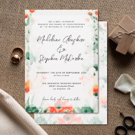 Invitación Flores silvestres verde y naranja boda romántico f