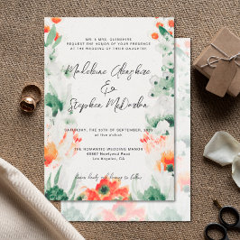 Invitación Flores silvestres verde y naranja boda romántico f