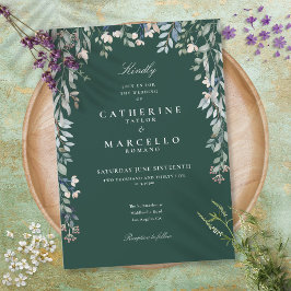 Invitación Flores silvestres verdes esmeralda vegetación flor