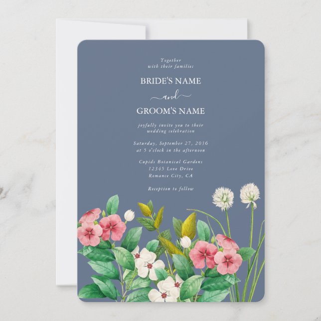Invitación Flores silvestres Vinca Azul Polvoriento Boda (Anverso)