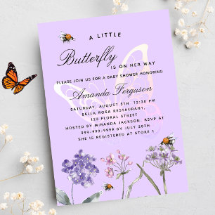 Invitación Flores silvestres violentas mariposas ducha de beb