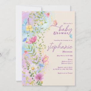 Invitación Flores silvestres Whimsical Butterfly Garden Baby 