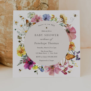 Invitación Flores silvestres y abejas Baby Shower floral de v