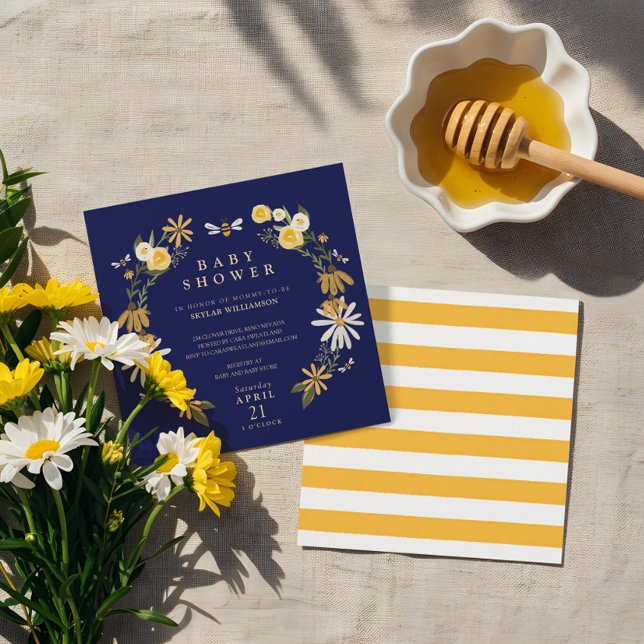 Invitación Flores silvestres y Baby Shower de flores de miel  (Wildflowers & Honey Bee Floral Wreath Baby Shower Invitation)