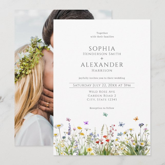 Invitación Flores silvestres y Boda de fotos (Anverso / Reverso)