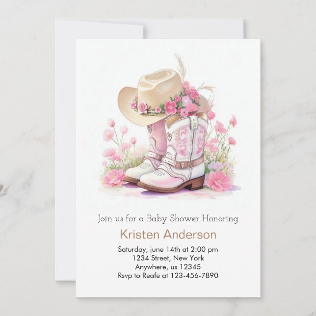 Invitación Flores silvestres y boots Cowgirl Baby Shower (Anverso)