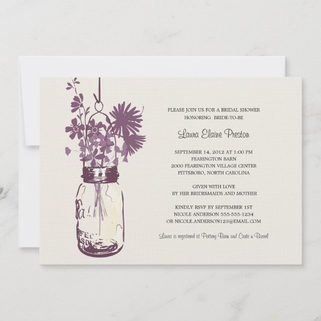 Invitación Flores silvestres y ducha de novia Mason Jar (Anverso)