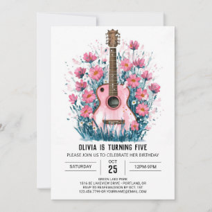Invitación Flores silvestres y guitarra acordes cumpleaños