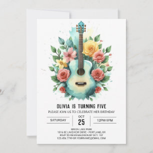 Invitación Flores silvestres y guitarra acordes cumpleaños