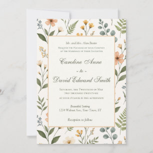 Invitación Flores Silvestres y Helechos Pastel Neutros