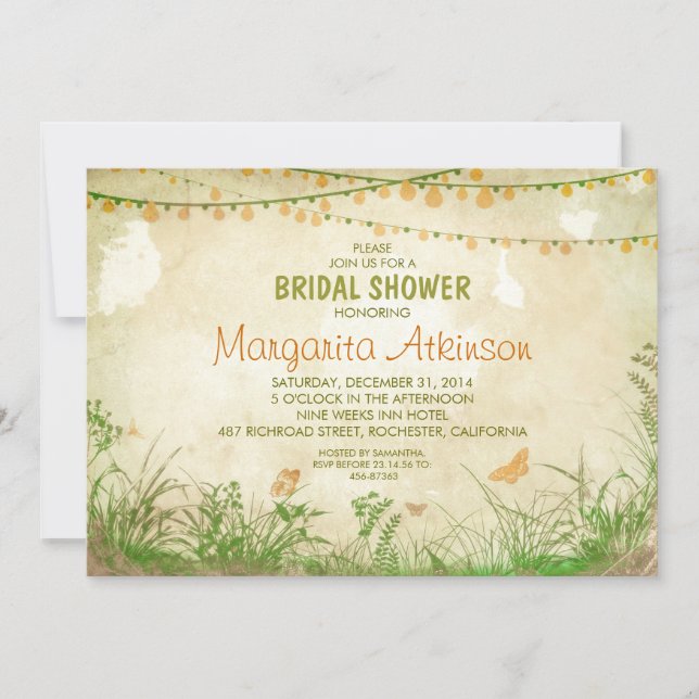 Invitación flores silvestres y luces de cuerdas ducha de novi (Anverso)