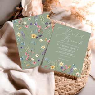 Invitación Flores silvestres y mariposa salchicha verde brunc