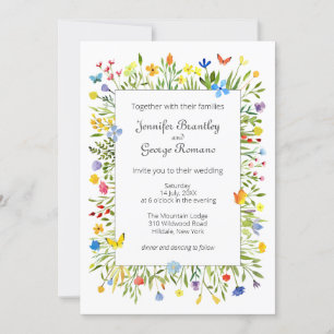 Invitación Flores silvestres y mariposas Boda acuarela