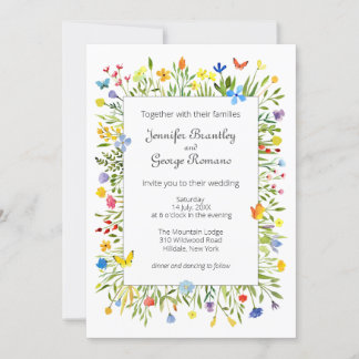 Invitación Flores silvestres y mariposas Boda acuarela