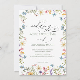 Invitación Flores silvestres y mariposas boda moderna elegant