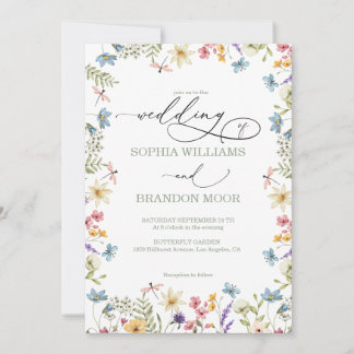 Invitación Flores silvestres y mariposas boda moderna elegant