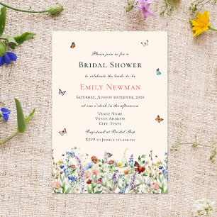 Invitación Flores silvestres y mariposas bohemias ducha de no
