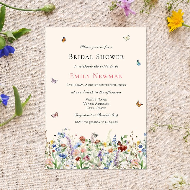 Invitación Flores silvestres y mariposas bohemias ducha de no (Subido por el creador)