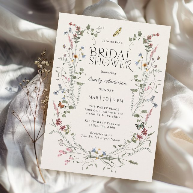 Invitación Flores silvestres y mariposas ducha de novia flora (Available in both printed and instant download digital formats.)