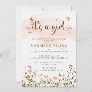 Invitación Flores silvestres y mariposas Elegante Baby Show