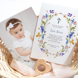 Invitación Flores silvestres y mariposas Foto de Baptismo d