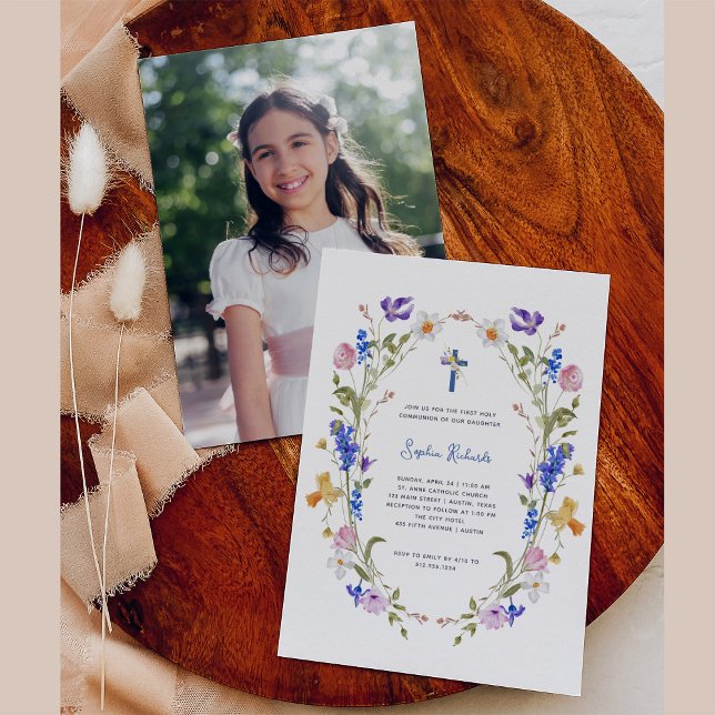 Invitación Flores silvestres y mariposas foto primera comunió (Subido por el creador)