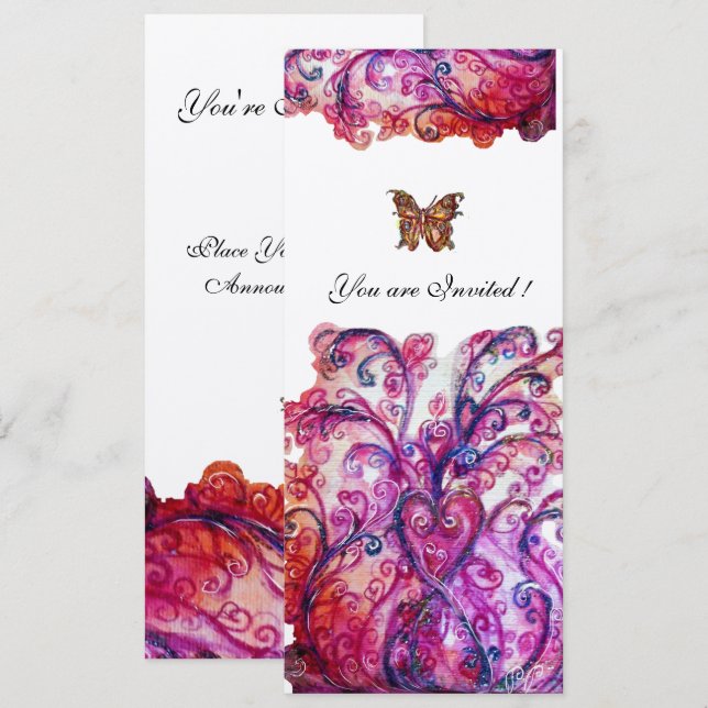 Invitación FLORES SIMILARES rojo brillante plata púrpura (Anverso / Reverso)