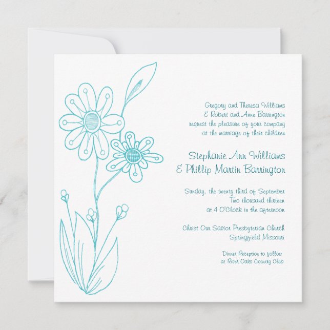 Invitación Flores simples Aqua Blue de Whoopsie Daisy Boda (Anverso)