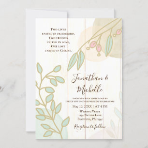 Invitación Flores simples Boda cristiana de madera blanca rús