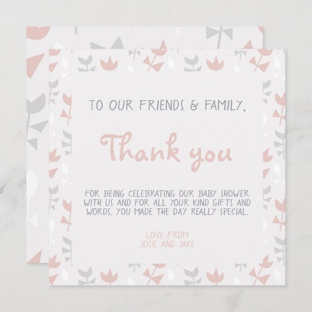 Invitación Flores simples ducha de bebé suave pastel (Anverso / Reverso)