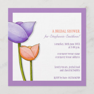 Invitación Flores simples naranja morado Bridal Shower Square