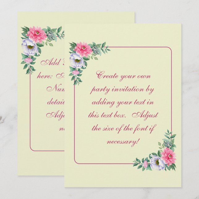 Invitación Flores Simples y Delicadas de Jardín de Verano (Anverso / Reverso)