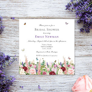 Invitación Flores simples y mariposas ducha de novia
