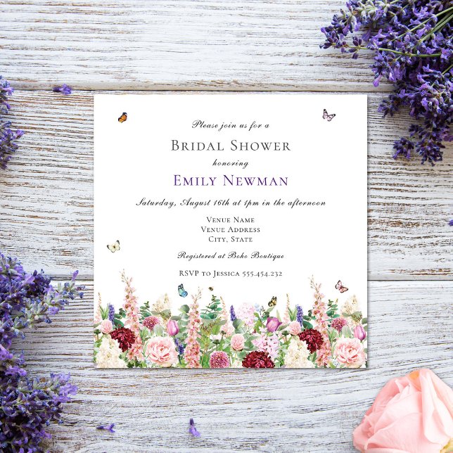 Invitación Flores simples y mariposas ducha de novia (Subido por el creador)