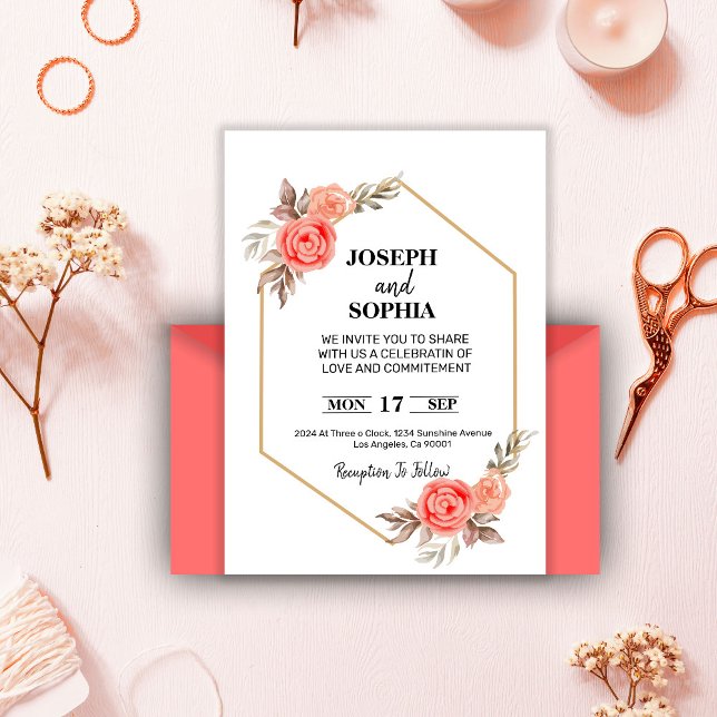 Invitación Flores suaves de color rosa elegante romántico  (Subido por el creador)