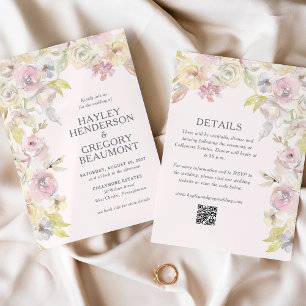 Invitación Flores suaves pastel para boda a doble cara