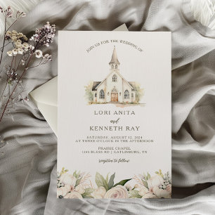 Invitación Flores Suaves y Capilla de Iglesia Antigua para Bo