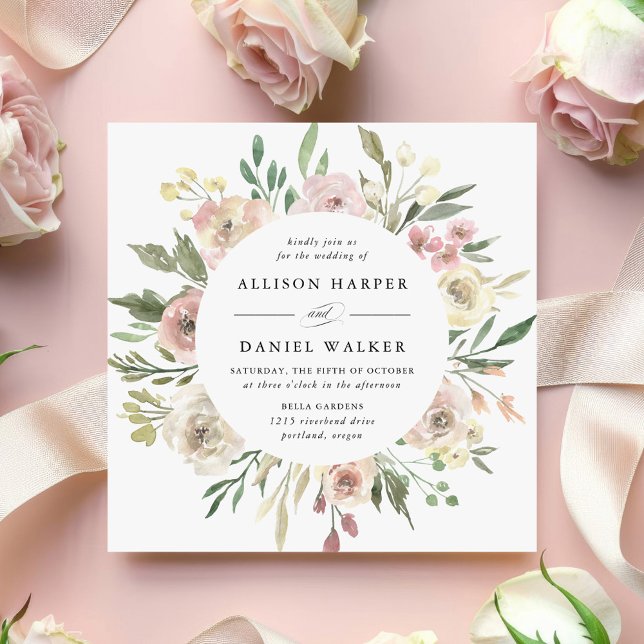Invitación Flores Sutiles | Boda Cuadrada (Subido por el creador)