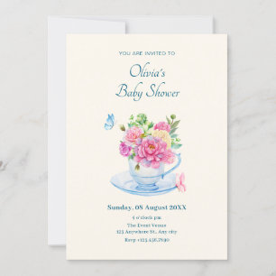 Invitación Flores taza de té de bebé ducha
