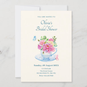 Invitación Flores taza de té ducha de novia