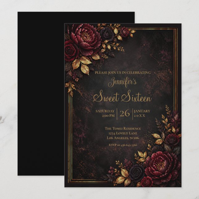 Invitación Flores Temperamentales Cumpleaños Dulces 16 (Anverso / Reverso)